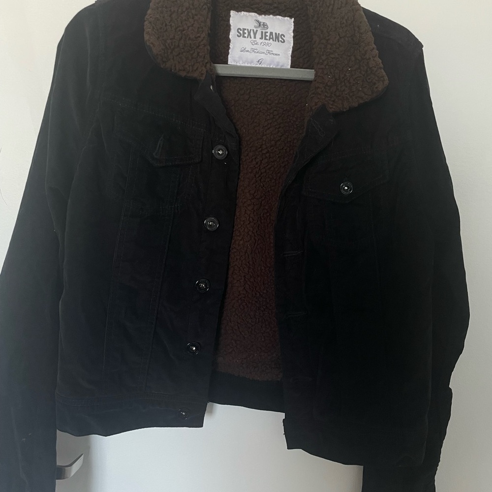 Black Corduroy Jacket with Brown Lining
